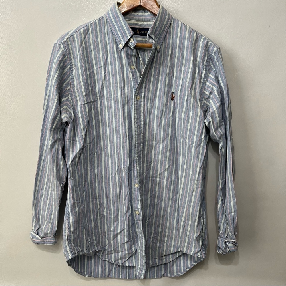 Ralph Lauren 100% Cotton Blue Stripe Button Down Shirt Long Sleeve